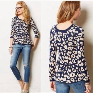 Anthropologie Moth Leopard Peplum Sweater - S